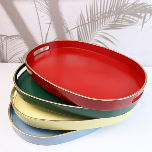 Blue Plastic Serving Tray for Ottoman (Oval Blue / 15.5" x 10.6" x 1.4")