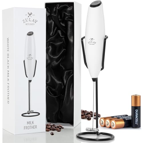 Powerful Milk Frother Wand With Duracell Batteries (Gift Box White & Black / Z1 Motor + Batteries)