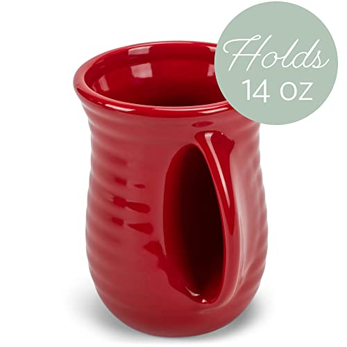 Ribbed 14 ounce Ceramic Stoneware Handwarmer Mugs Set of 4 (4 count / Red)