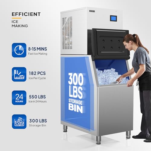 550LBS 24H Commercial Ice Maker Machine with 300LBS Storage Bin (550lbs/Day with 300lbs Bin)