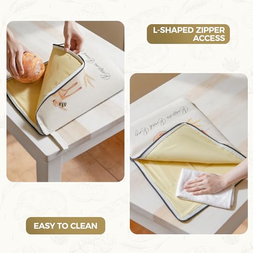 2 Packs Wide Zipper Access Beeswax Bread Bags for Homemade Bread (White - Little Bee)