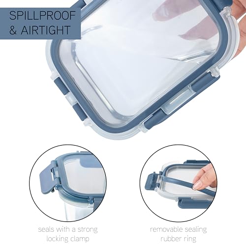 Premium 32 Pc. Borosilicate Glass Food Container Set with Dividers (Ombre Blue)