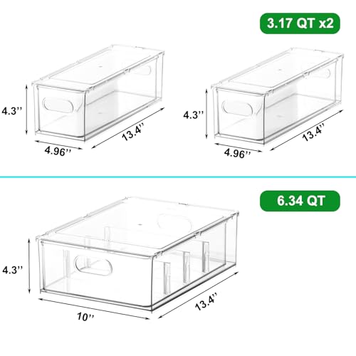3 Pack Stackable Refrigerator Organizer Bins with Pull