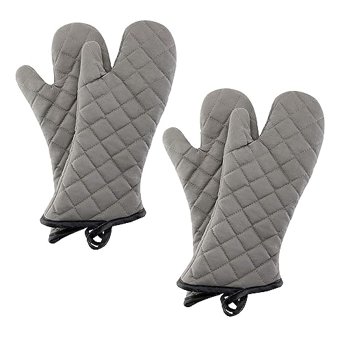 Gray 16" Quilted Terry Oven Mitts 2 Pairs Heat Resistant (Grey Gray / 16 inch)