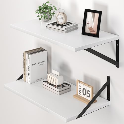 20W x 12D Deep Floating Shelves Set of 2 White (White With Black Metal Bracket / 20Wx12Dx5.8H)