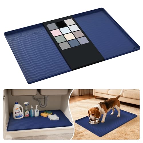 Waterproof Silicone Under Sink Mat 28'' x 19'' Shelf Liner for Kitchen and Bathroom (Navy / 19"W x 28"L)
