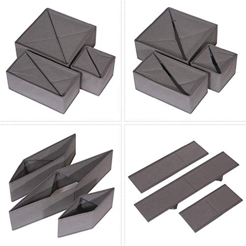 12 Pack Foldable Cloth Storage Box Closet Dresser Drawer Organizer Fabric Baskets Bins Containers Divider for Baby Clothes Underwear Bras Socks Lingerie Clothing (12 Count)