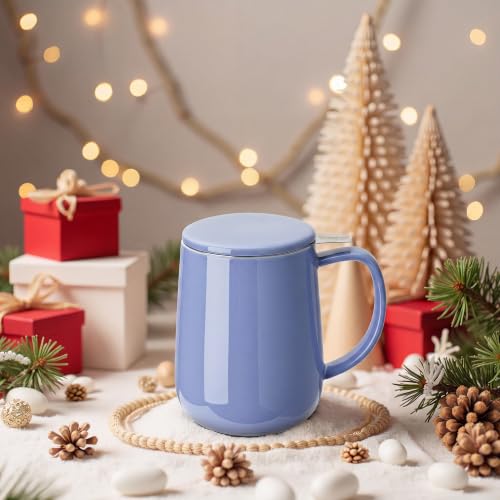 20 OZ Porcelain Tea Mug with Infuser and Lid (Dusty Blue)