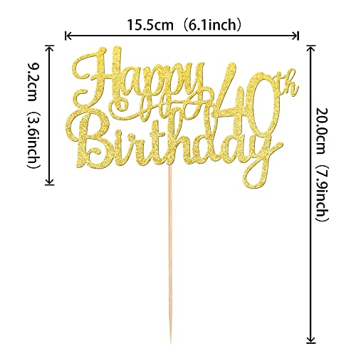 1 PCS Happy 40th Birthday Cake Topper Gold Glitter Cheers to 40 Years Birthday Cake Pick 40 Fabulous Cake Decoration for Happy 40th Birthday Anniversary Party Decorations Supplies (Gold / 40th)
