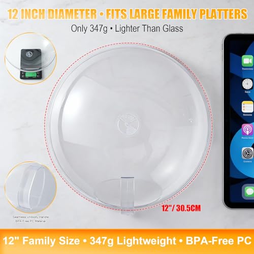 12" Clear Microwave Splatter Cover Integrated Handle BPA Free (12 inches (without water steamer) / Clear)