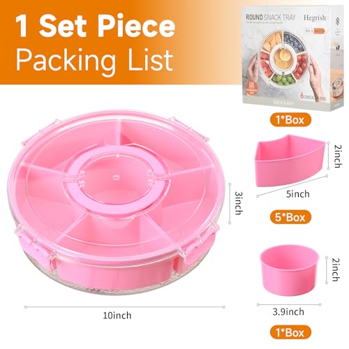Divided Rotating Serving Tray with Lid and Handle (Pink)