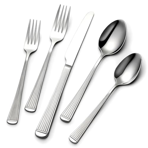 60Piece Hammered Silverware Set (60Pcs Roman Column Handles)