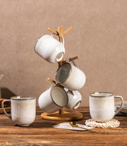 12OZ Ceramic Coffee Mugs Set of 6 (reactive glaze-Dusk Snow Amber / set of 6)