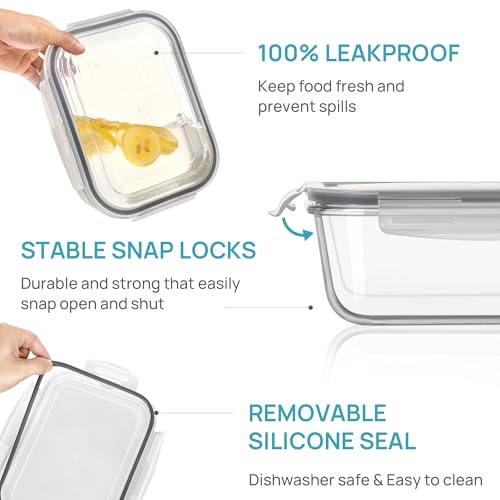 2.26L 76oz Extra Large Glass Food Storage Containers with Lids (Mixed of 6pack)