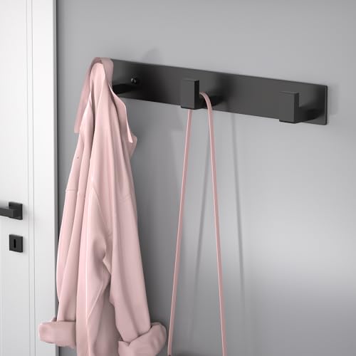 Stainless Steel Wall Coat Rack (Black / 3 "L" Hooks, 1PACK)