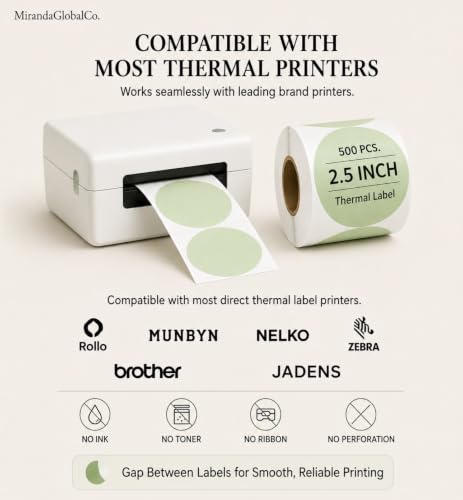 2.5 inch Green Round Thermal Sticker Roll (Green)