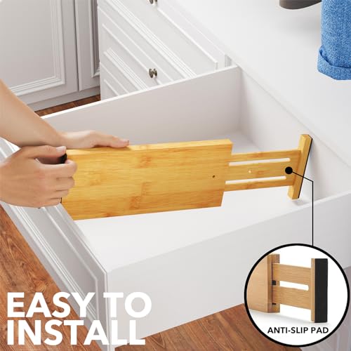 Bamboo Dresser Drawer Dividers 6 Pack (4.65''H, 12.5''-17''L / NATURAL)
