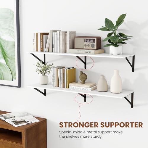 40W x 12D Deep Floating Shelves Set of 2 White (White With Black Metal Bracket / 40Wx12Dx5.8H)
