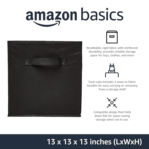 Collapsible Fabric Storage Cube Bins Organizer with Handles (Black / 13"x13"x13")