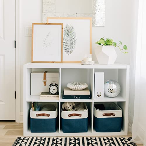 15x11in Canvas Storage Baskets 3 Pack (Navy Blue / Off-White / Large - 3pc)