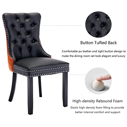 Orange Velvet and Black PU Upholstered Dining Chairs Set of 6 (Black 4)