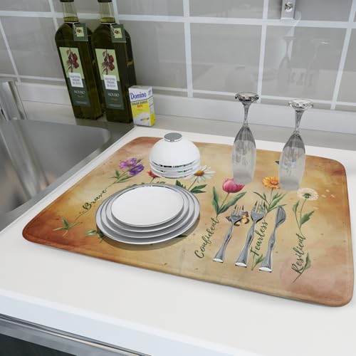 Inspirational Flower Dish Drying Mat (Vintage Floral 0317 / 24" x 18")