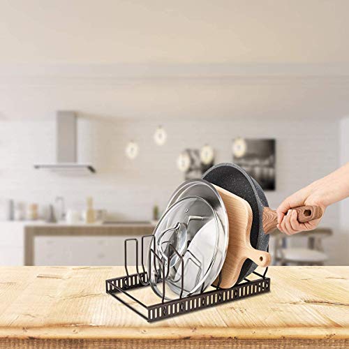 Pot Lids Organizer Rack for Cabinet and Countertop (Brown / Lid Organizer)