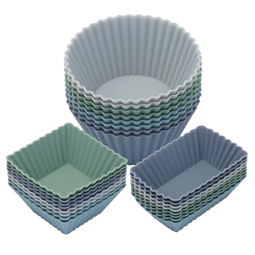 24Pack Silicone Muffin Baking Cups Cupcake Liners Lunch Box Bento Dividers (Grey Series / Large Size)