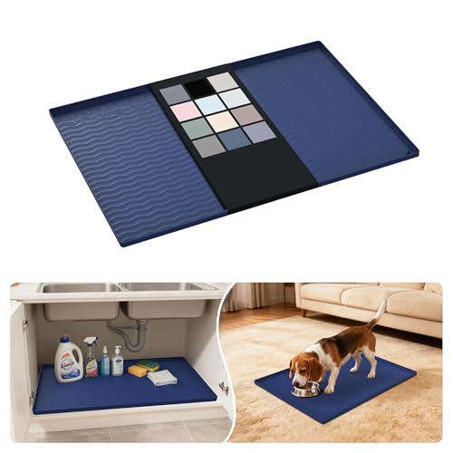 Waterproof Silicone Under Sink Mat 28'' x 22'' Shelf Liner for Kitchen and Bathroom (Navy / 22"W x 28"L)