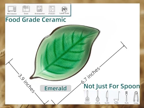 Ceramic Spoon Rest for Stove Top & Kitchen Counter Cooking Spoon Holder for Stove (A, Emerald)