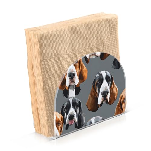 Basset Hound Dogs Napkin Holder for Table Paper Napkins Holder Acrylic Tissue Dispenser Kitchen Dining Room Bathroom Party Car Decor (NH075 / 4.1x4.9x1.97in)