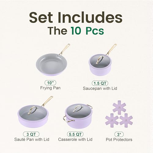 Ceramic Cookware Sets (Light Purple / 10 Pcs Set)