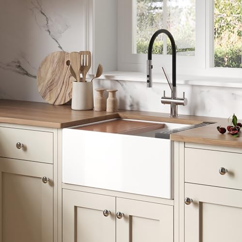 24 in White Fireclay Farmhouse Workstation Sink (24 Inch - Workstation - Single Bowl)
