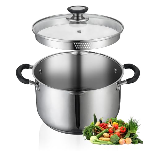 6 Quart Stainless Steel Stock Pot with Strainer Glass Lid (6 Quarts)