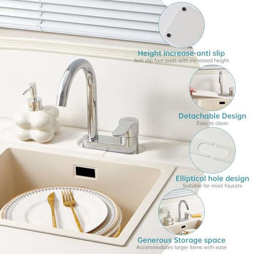Stone Faucet Mat for Kitchen Sink Oval Hole Bathroom sink splash guard (White)