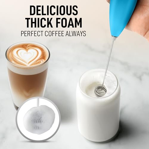 Powerful Milk Frother Wand With Duracell Batteries (Sea Teal / Double Whisk + Batteries)