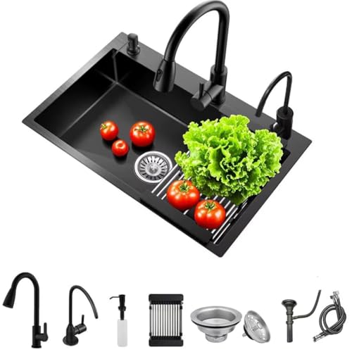 Black Drop in Kitchen Sink (With Faucet / 21.7 * 17.7 * 7.9in)