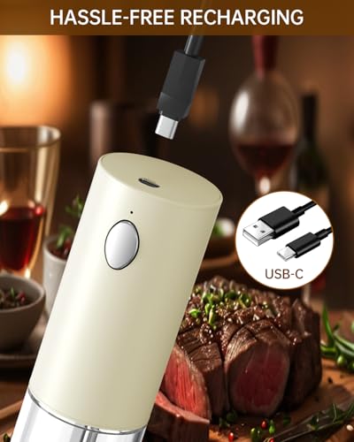 Electric Salt and Pepper Grinder Set Rechargeable Salt and Pepper Mills with Storage Base (Light Yellow)
