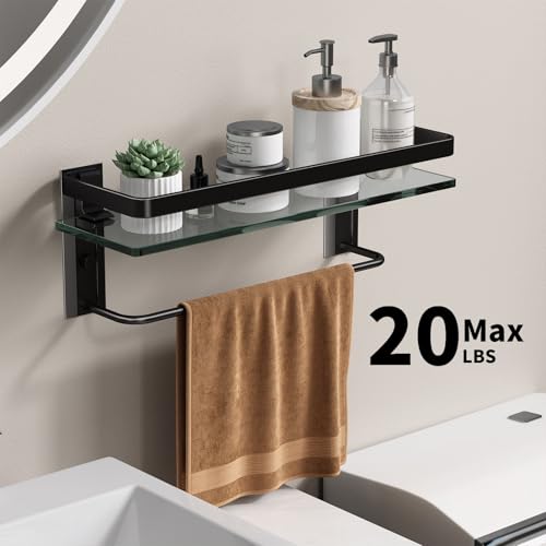 Bathroom Wall Shelf with Towel Bar (Black / Shelf with Towel Bar)