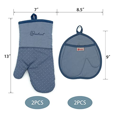 Silicone Oven Mitts (4PCS-13"L x 7"w/Sky Blue-HeartSet)