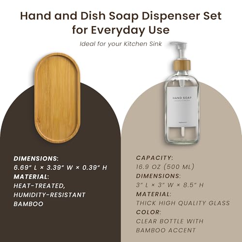 Dish Soap Dispenser Set (Clear Bottles White Bamboo Pumps)