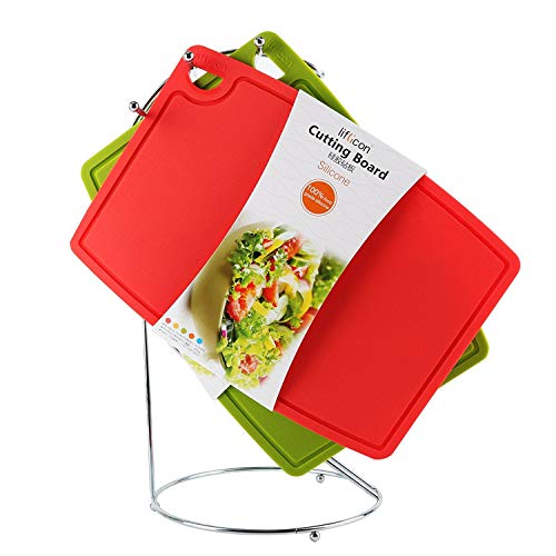 Thick Cutting Boards for Kitchen Silicone Chopping Board Set of 2 Mid 12.6'' x 9.1” (S+M / Red)