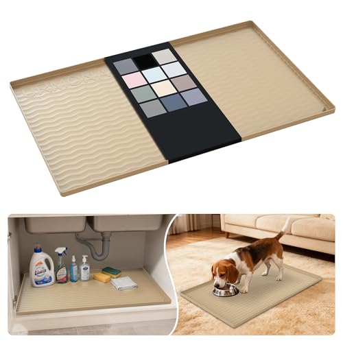 Waterproof Silicone Under Sink Mat 31'' x 19'' Shelf Liner for Kitchen and Bathroom (Khaki / 19"W x 31"L)