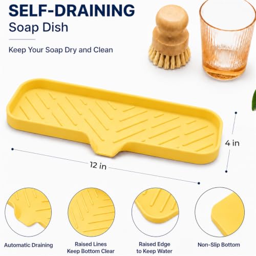 Silicone Soap Dish with Drain Spout (Yellow / L(12"×4"))