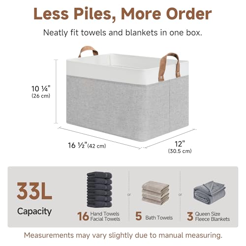 Fabric Storage Bin (Gray and White / 16 ½" L x 12" W x 10 ¼" H)