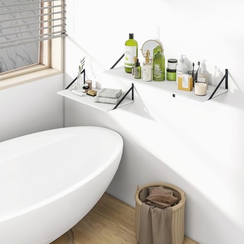 36W x 12D Deep Floating Shelves Set of 2 White (White With Black Metal Bracket / 36wx12dx5.8h)