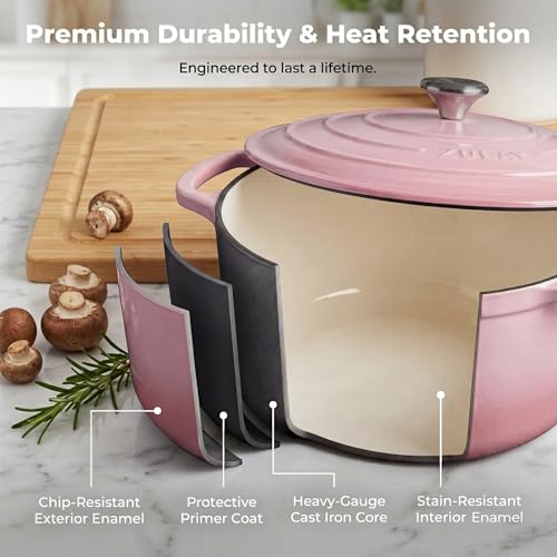 5 Quart Enameled Cast Iron Dutch Oven Pot with Lid (Pink / 5 Quart)
