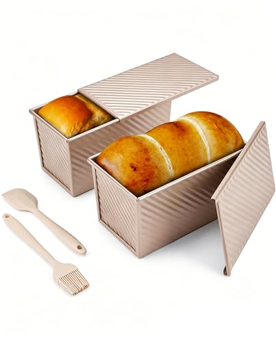 2 Pack 1 LB Pullman Loaf Pan with Lid (Champagne Gold / 2*1LB)