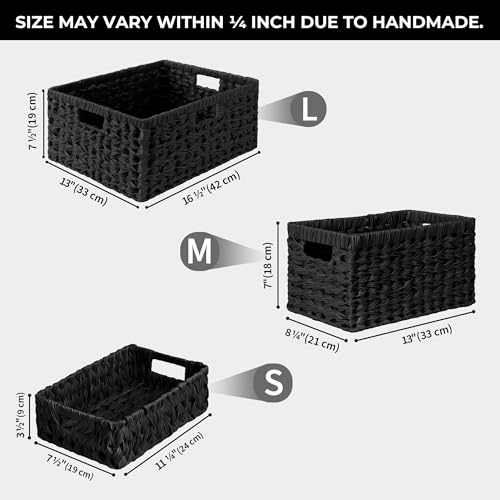 Storage Baskets for Organizing (Black / 16½"L x 13"W x 7½"H)