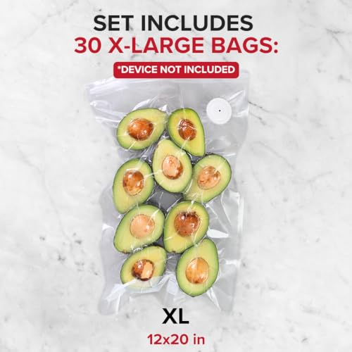 Reusable Vacuum Sealer Bags for Food (Bags Only - 30 X-Large Bags (12x20 in))